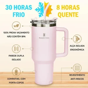 Copo Térmico Gigante 1,2l Inox Com Tampa E Inox Canudo Cor Rosa Cor Pura / Material Fosco - Imagem 5