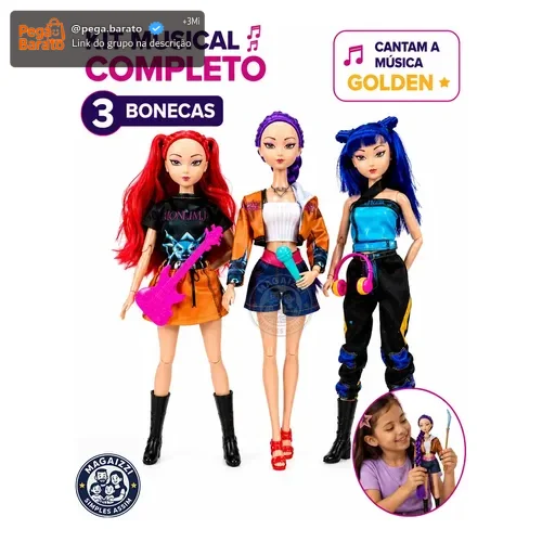 Kit 3 Bonecas Guerreiras Do K-pop Articuladas Musical Rumi