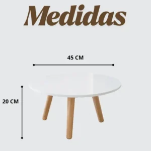 Mesa De Centro Redonda Compacta Branca Mdf Pés De Pinus - Imagem 5