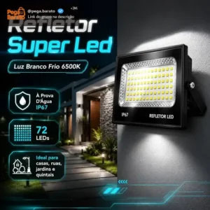 Kit 4 Holofote Refletor Super Led 300w Luminária Cor Da Luz Branco Frio 6500k Ip67 Bovolt Preto - Imagem 1