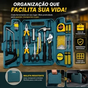 Kit Maleta Jogo Ferramentas 27 Peças Residencial Completa Conserto Oficina Manutenção Chave Inglesa, Estilete, Chaves Allen, Fenda E Phillips, Lanterna, Martelo, Serra, Tesoura, Trena, Fita Isolante - Imagem 7