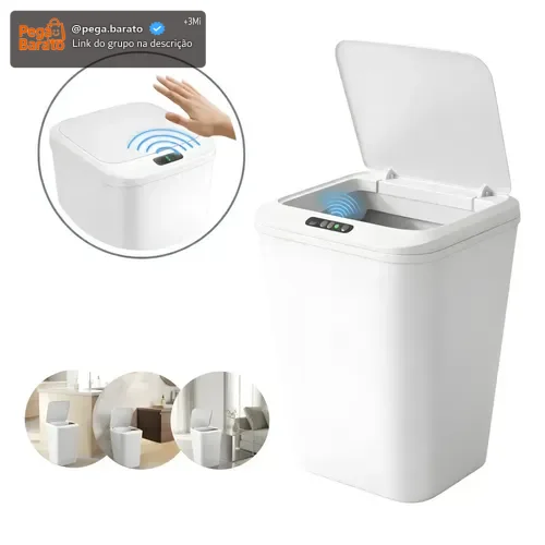 Lixeira Com Sensor Automático 16 Litros Branco Inteligente Abre Fácil Toque Cesto Quarto Banheiro Cozinha