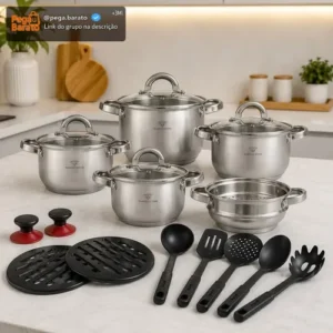 Jogo Panelas Inox 19 Peças Genebra Completo C/ Utensílios - Imagem 1