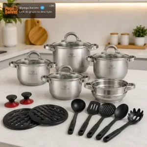 Jogo Panelas Inox 19 Peças Genebra Completo C/ Utensílios - Imagem 1