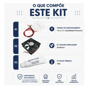 Kit Pastilha Placa Peltier, Cooler E Pasta Térmica Universal - Imagem 3