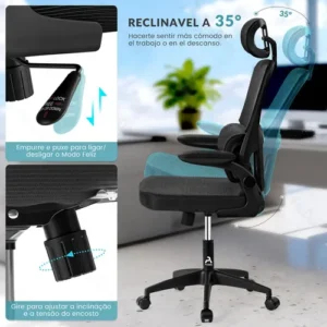 Cadeira de Escritório Ergonômica FivDaily C600 Preta, com Apoio de Cabeça e Suporte Lombar - Imagem 6