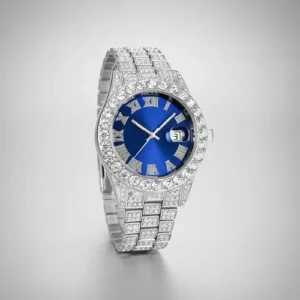 Relogio Prata Masculino Feminino Cravejado Metal Diamante - Imagem 2