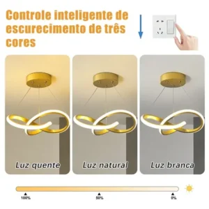 Lustre Pendente Led Modern, Luminaria De Teto 3 Em 1 Dourado - Imagem 2