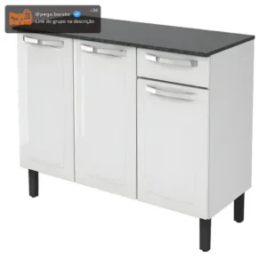 Balcão de Cozinha Itatiaia Aço 3 Portas 1 Gaveta Com Tampo de 105 CM Modelo Rose Branco Neve - Imagem 1