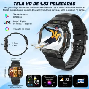 Smartwatch Relógio Inteligente Gps Chamadas Bluetooth Novante Masculino Feminino Moda Esportivo Digital Preto Ipx8 Água Tela Hd 1.83 480mah Android Ios Notificações Instantâneas Com Lanterna Bússola - Imagem 9