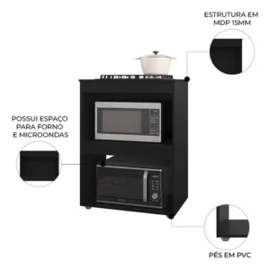 Balcão Adriana para Cooktop e Micro-ondas 75cm, Preto – AJL Móveis - Imagem 3