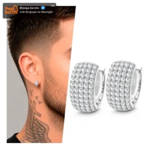 Par Brinco Cravejado Argola Zircônia Masculino Prata Neymar - Imagem 1