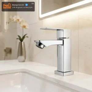 Torneira Banheiro Monocomando Luxo De Metal Quadrada Premium - Imagem 1