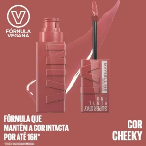 Batom Líquido, Longa Duração, Acabamento Vinil Espelhado e Efeito Gloss, Brilho Instantâneo, Conforto para os Lábios, Fórmula Vegana, Cor Cheeky, SuperStay Vinyl Ink Maybelline NY 4,2ml - Imagem 6