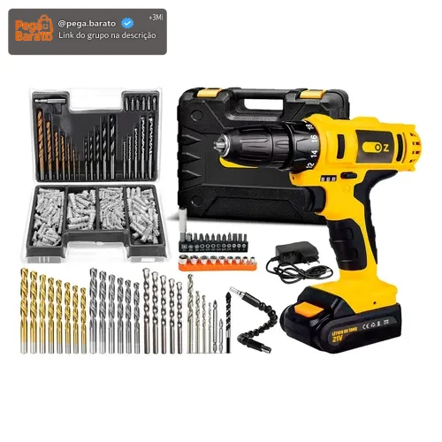 Parafusadeira Furadeira De Impacto 21v Pb6500k Oz Com Kit Brocas E Buchas 300 Peças The Black Tools