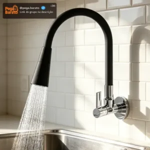 Torneira Cozinha Gourmet Parede - Preta/flexivel/duplo Jato - Imagem 1