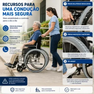 Cadeira De Rodas Dobrável Aço Resistente Desmontável 120kg - Imagem 8
