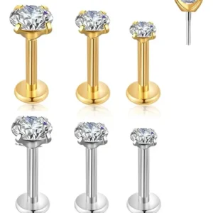 Piercing Labret Titânio Push Pin Ponto De Luz Cravejado Pvd - Imagem 4
