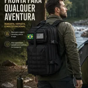 Mochila Tática 50l Masculina Militar Impermeável Reforçada Grande Para Viagem Camping Caça Pesca Com 2 Patch Bandeira Brasil Eua Cor Preta Forpak - Imagem 10