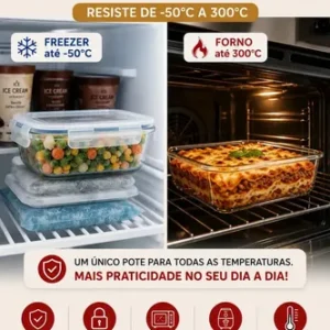 Kit 10 Potes Herméticos Vidro 640ml Starhouse Marmita Forno Micro-ondas Airfryer com 4 travas de super vedação - Imagem 4