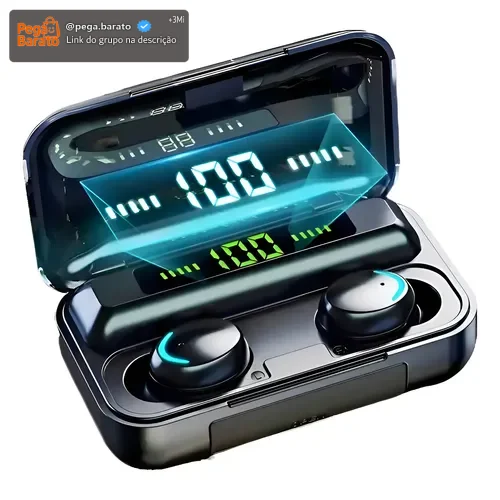 HIVI Fone de ouvido sem fio TWS F9-5C Bluetooth com LED e Power Bank resistente à água