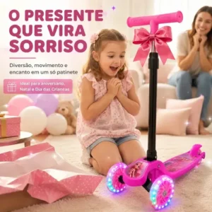 Patinete Infantil 3 Rodas Para Menina Dobrável Ajustável Rodinhas Gel com Led Atacarejo Kids Suporta 30kg - Imagem 5