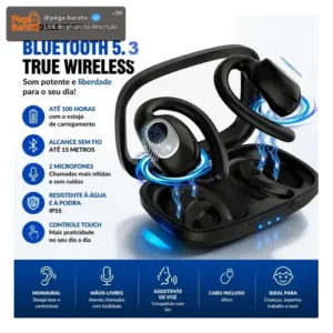 FORESTORY Fone de Ouvido Bluetooth 5.4 OWS TWS Sem Fio X5 Open Ear Esportivo com Gancho Display LED HD Microfone Grave Potente para Academia Corrida Compatível iPhone Samsung Xiaomi Motorola Android - Imagem 1