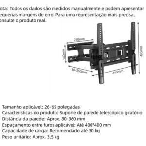 Suporte Tri-articulado Para Tv 26 A 65 Polegadas Universal - Imagem 10