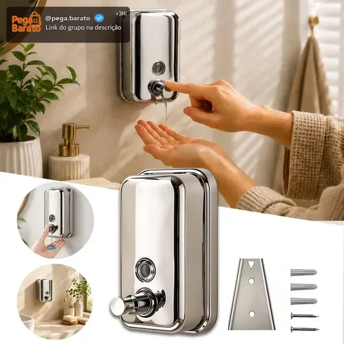 Saboneteira Liquida Inox304 500ml P/ Parede Porta Sabonete