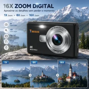 Câmera Fotográfica Digital 4k 50mp Zoom 16x Cartão 32gb Full - Imagem 6