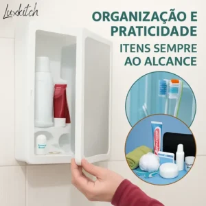 Armário Parede Banheiro Com Espelho Armarinho Compartimento Luxkitch - Imagem 2