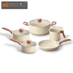 Jogo 5 Panelas Antiaderentes De Ceramica Terrara Bege - Oikos - Imagem 1