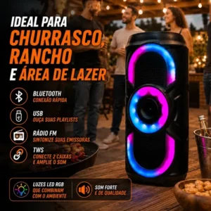 Caixa De Som Bluetooth Potente 50w Rgb Tws Usb Fm Portátil - Imagem 10