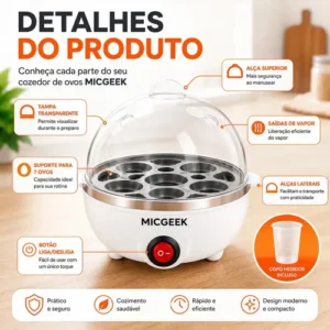 Cozedor De Ovos Automático Panela A Vapor Elétrica Legumes Elétrica Portátil Prático Rápido 7 Ovos Em 5min Micgeek - Imagem 10