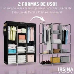 Guarda Roupa Dobrável Organizador Colmeia Preto 8 Prateleiras IRSINA - Imagem 5