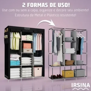 Guarda Roupa Dobrável Organizador Colmeia Preto 8 Prateleiras IRSINA - Imagem 5