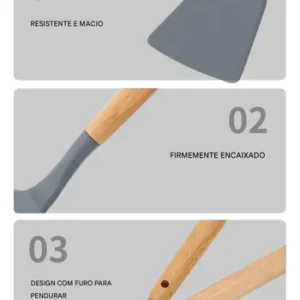 Kit Colheres Silicones 12 Peças Silicone C/ Suporte Madeira - Imagem 4