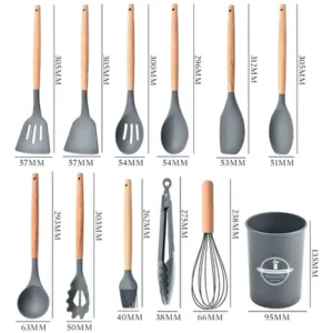Kit Colheres Silicones 12 Peças Silicone C/ Suporte Madeira - Imagem 5