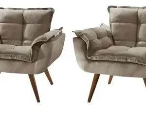 Kit 02 Poltronas Decorativas Opala Suede Porto Decor Cor Capuccino - Imagem 3