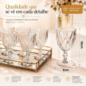 Jogo de 6 Taças De Vidro Diamond Cristal 330ml 6 Peças Wow World Of Wonders - Imagem 3