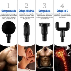 Pistola Massageadora Muscular Profissional Portátil Recarregável Sem Fio 6 Velocidades Massageador Elétrico Corporal Para Alívio de Dores Relaxamento Recuperação Muscular Fisioterapia - Imagem 6