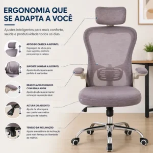 Cadeira Ergonômica Presidente Giratória Com Apoio De Cabeça - Imagem 3