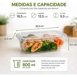 Kit 10 Pote 800 Ml Marmita Transparente Bpa Free Microondas - Imagem 2