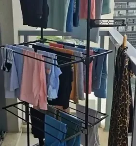 Varal Dobrável De Chão 3 Andares De Roupas Grande Com Rodinha Aba Lateral Retrátil Para Cabide Irsina - Imagem 2