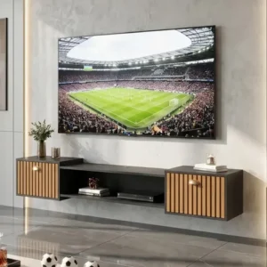 Painel Rack Suspenso Sala Tv At 75 Ripado Com Portas Premium - Imagem 12
