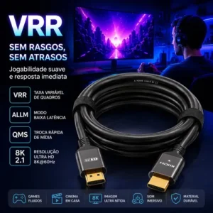Cabo HDMI 8K 2.1 Blackone 2m Compatível PS5 Xbox 48Gbps Conector Ouro - Imagem 6