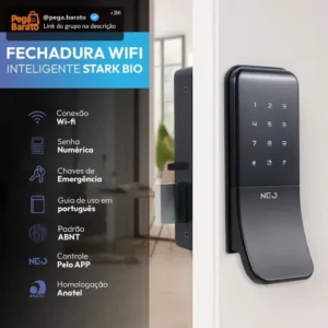 Fechadura Digital Inteligente Stark Sobrepor Wi-FI Biometria Preto Cod: 360535871 Neo Avant - Imagem 1