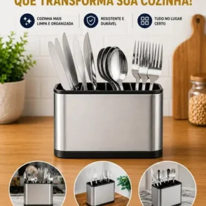 Porta-Talheres de Aço Inox com 4 Divisórias para Utensilios de Cozinha - Imagem 6