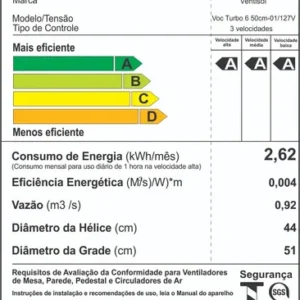 Ventilador Oscilante De Coluna Ventisol Turbo 6 Pás 50cm Preto - Imagem 7