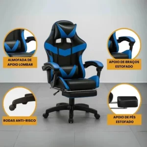 Cadeira Gamer Sweet Studio Ergonômica Reclinável em Couro Sintético Azul com Apoio de Pés - Imagem 10